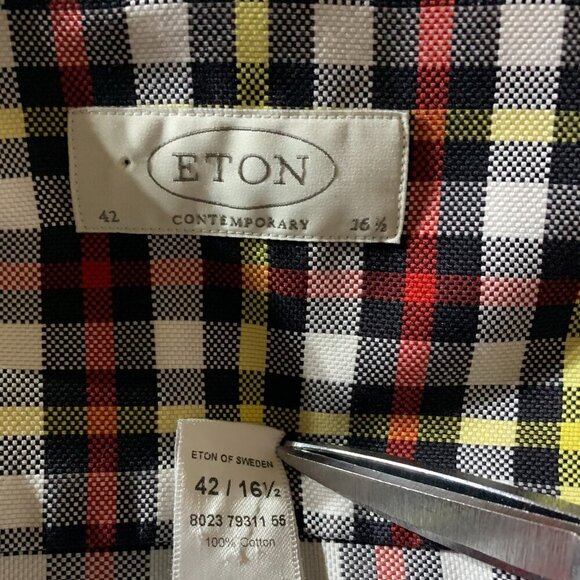 Eton Contemporary Plaid Checked Print Dress Shirt - Picture 7 of 12